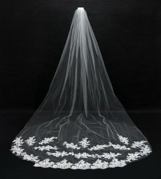 

elegant white onelayer long bridal veils with lace edge applique ivory tulle wedding veil wedding accessory in stock7748150, Black
