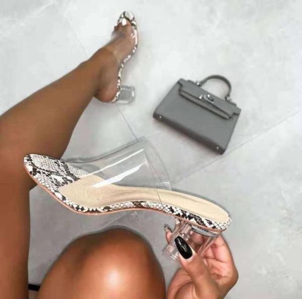 

sandals summer pvc serpentine fashion women heeled peep toe 5cm perspex heel high heels lady slingback shoe5904909, Black