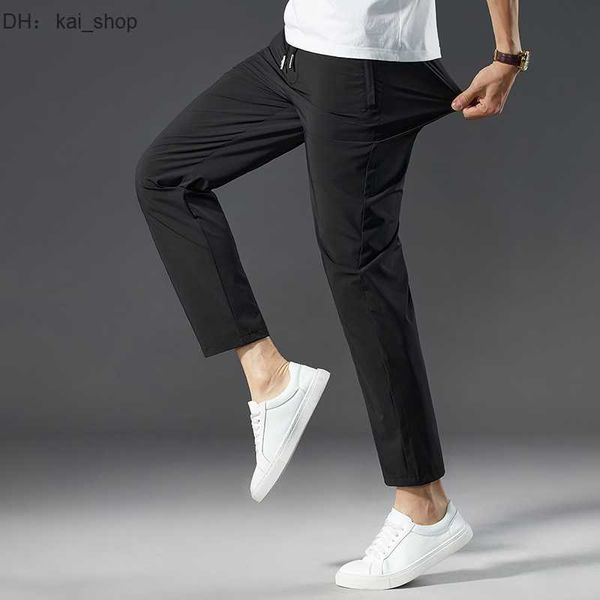 

casual pants, oversized straight tube ice silk summer thin elastic slim fitting quick drying sports men 21, Black