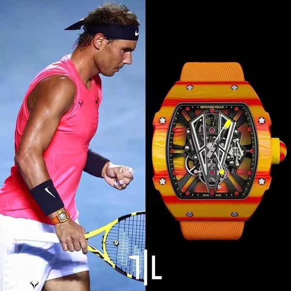

superclone designer tennis watch designer luxury mens mechanics active tourbillon master 27-03 carbon fiber bezel skeleton automatic movem, Slivery;brown