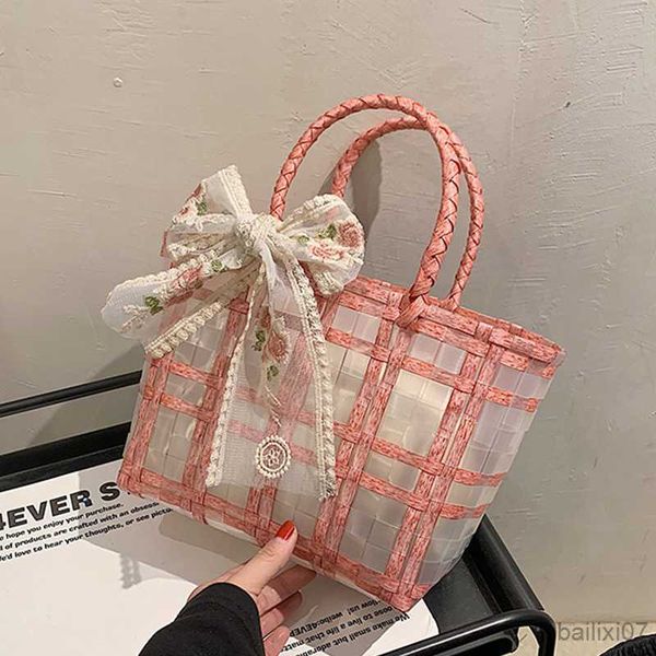

other bags summer handbag for women lace bow jelly bag female large capacity woven beach bag shopping basket tote bolsa, Black;red