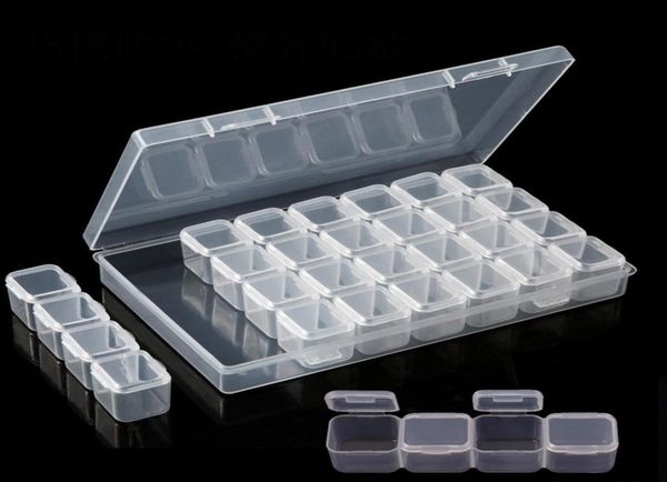 

28 grid plastic empty storage box nail art accessories tools nails stones display clear box case strass beads deco contaniers3834102