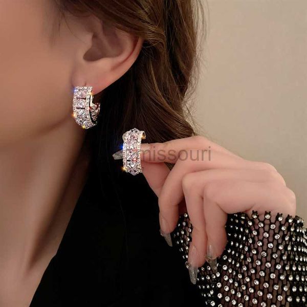 

stud new inlaid zircon silver color cshaped earrings for women personality fashion earrings wedding party jewelry birthday gifts j230529, Golden;silver