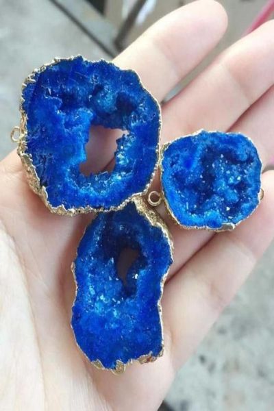 

6pcs gold plated dark blue color nature quartz druzy geode connectordrusy crystal gem stone pendant beads jewelry 63793225952479, Black