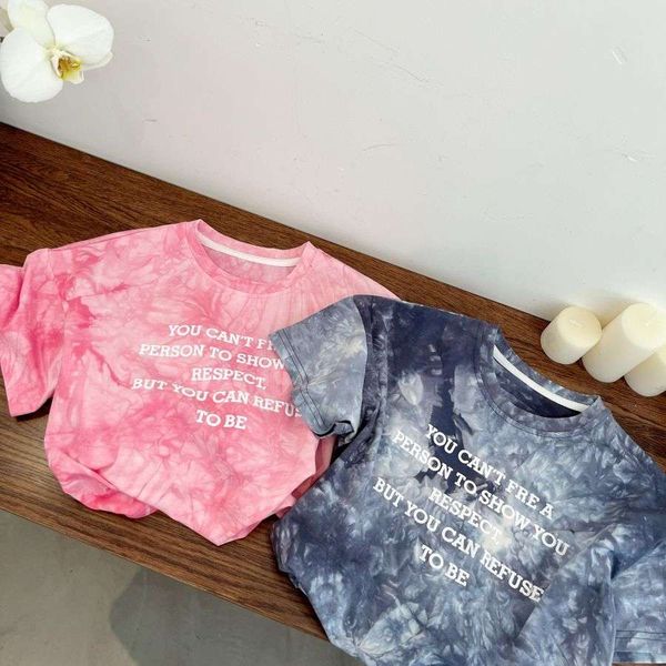 

new design summer children's t-shirt fashion boys' clothing letter print, tie dye, loose fit round neck short sleeve t-shirt outdo, Blue