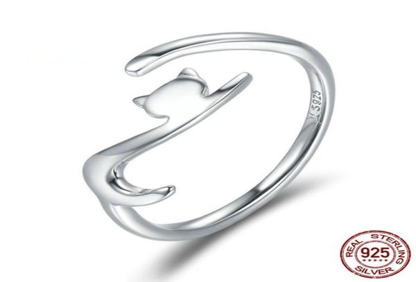 

fashionable new fashion 925 sterling silver lovely cat pet animal ring rhodium plated adjustable size rings statement ring56647106558073