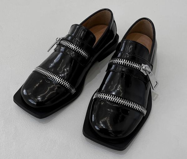 

fashion square leather shoes men newset zipper black genuine leather mens casual shoes