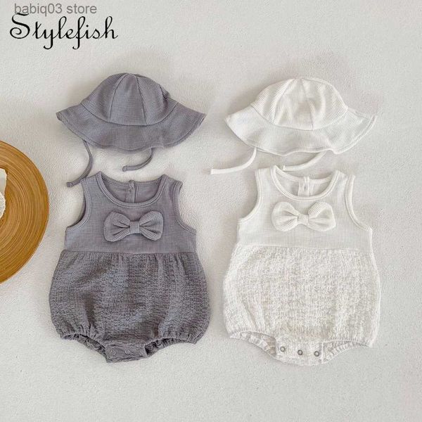 

rompers ins korean baby romper summer baby clothes sleeveless cotton one-piece clothes with hat suit newborn baby clothes t230529, Blue
