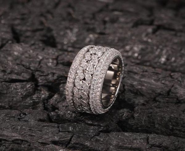

bling hip hop iced out cubic zirconia cz ring men women spinner cuban chain round rings party jewelry258r8344193, Silver