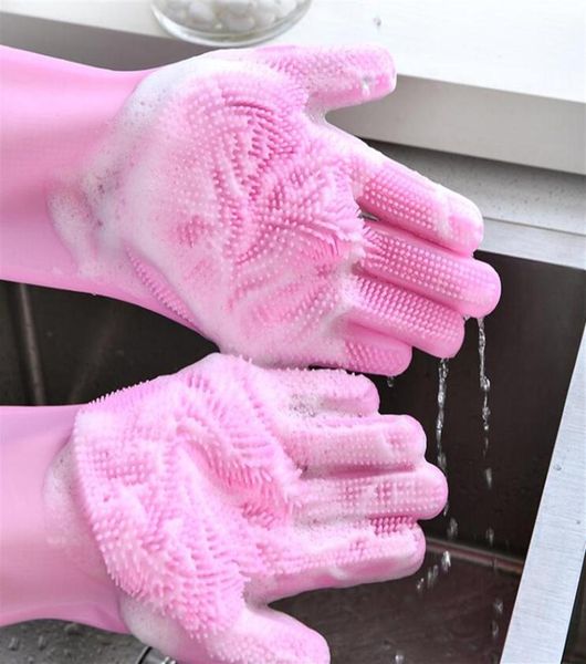 

kitchen dishwashing gloves thickened multifunctional silicone dishwashing brush household cleaning artifact oil heat insulation 6753842, Blue;gray