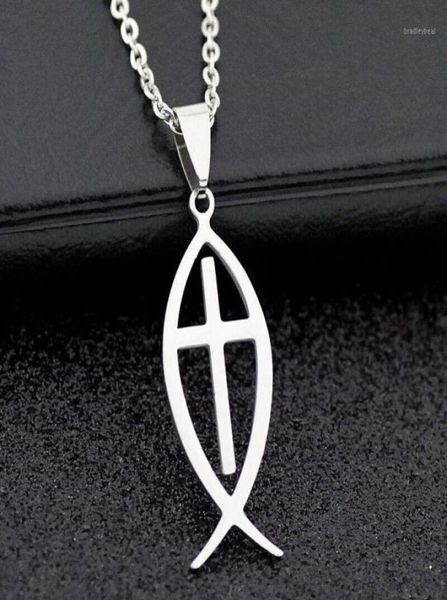 

lot 12 pcs fashion cross stainless steel jesus fish pendants necklaces jewelry st03114518122, Silver