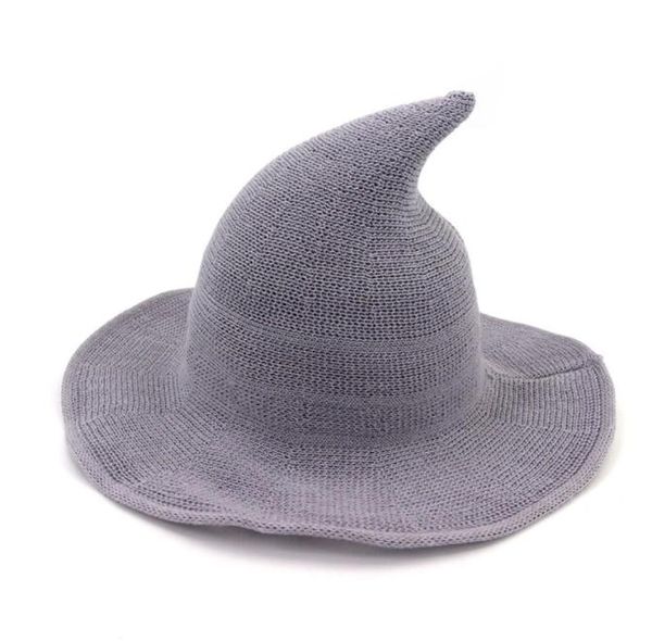 

cotton knitted witch hat cap casual wide brim bucket hats women funny folding magic wizard hat solid color chapeau for female6420625, Blue;gray