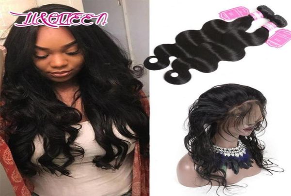 

body wave pre plucked 360 lace frontal with bundles brazilian unprocessed human hair natural black 3pieceslot hair extensions840184918255, Black;brown