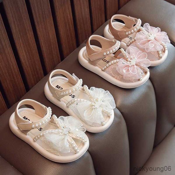 

sandals 2023 summer baby girls flower pearl fish mouth sandals sweet soft sole breathable mesh toddler princess shoes kids beach sandals r23, Black;red