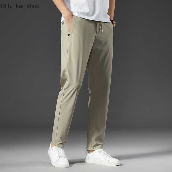 

casual pants, oversized straight tube ice silk summer thin elastic slim fitting quick drying sports men 31, Black