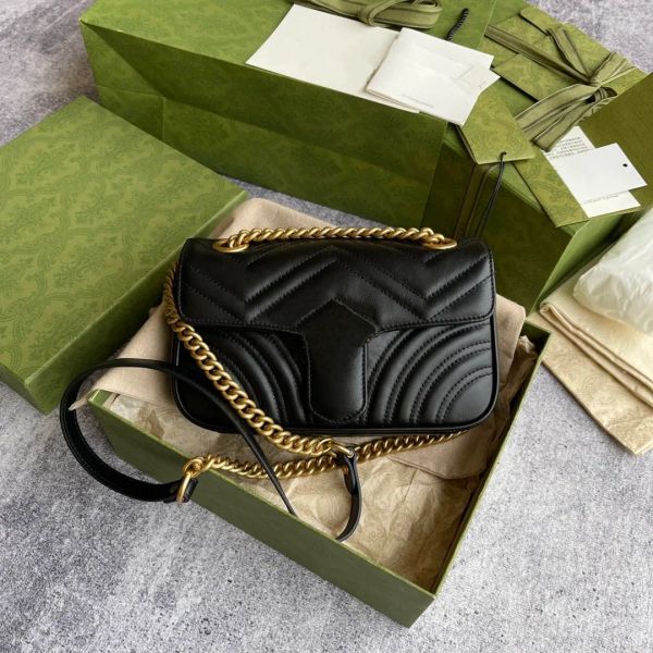 

fashion marmont shoulder bag for women high capacity genuine leather metal buckle logo stripe classic flip bag quilted chain designer luxury