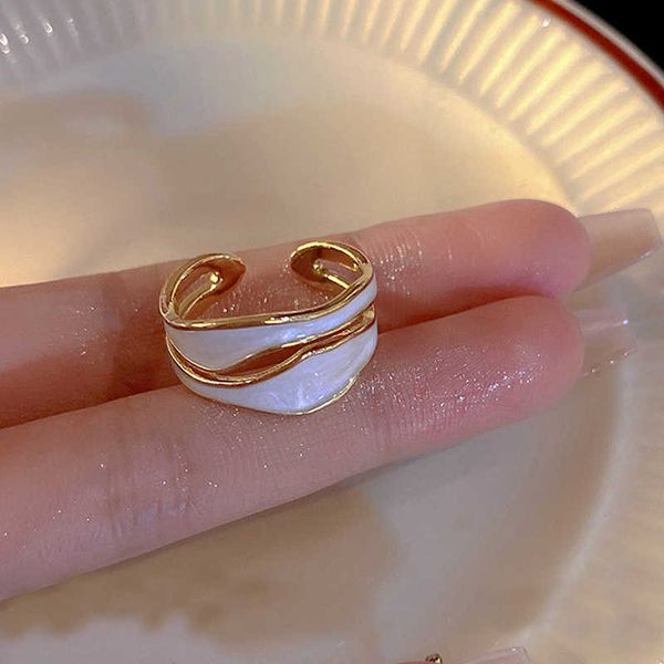 

band rings vintage white enamel creative irregular rings for women stainless steel temperament exaggeration adjustable metal ring jewelry aa, Silver