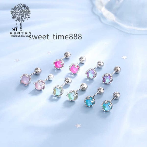 

s925 silver ear nail under ginkgo tree female small light bead personalized screw earrings small fresh glass earbone nail, Golden