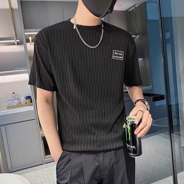 

trendy brand short sleeved men's high-end summer thin round neck t-shirt with high-end design, half sleeved coffee color fashion t-shir, White;black