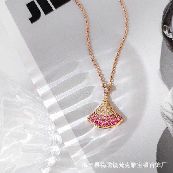 

high gradual change pink diamond skirt necklace women set with diamonds fan shaped collar chain qixi limited edition luxury net red, Silver
