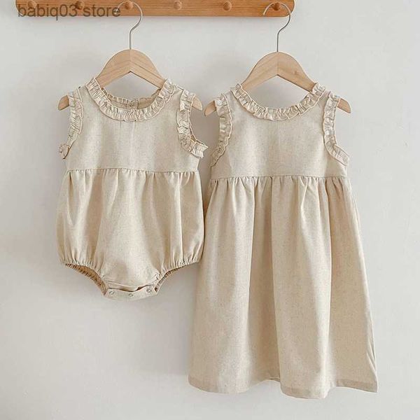 

rompers summer sweet newborn toddler baby girls pure color jumpsuit baby girls sleeveless kids princess dress girls sister clothes t230529, Blue