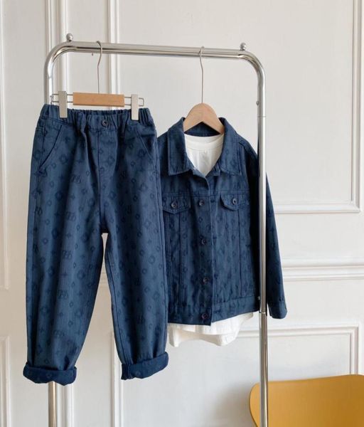 

autumn baby boys tracksuit kids denim jacketpants 2pcsets clothes fashion children print outfit8143272, White