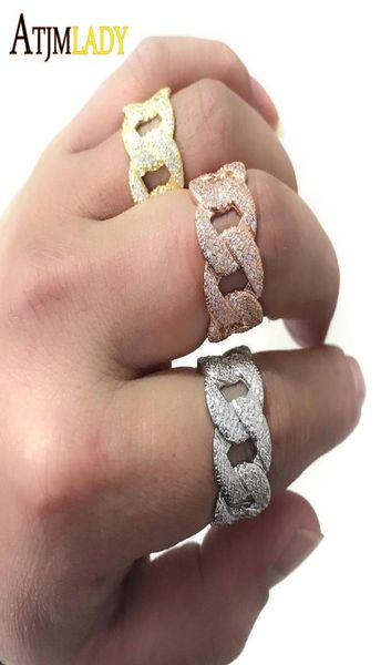 

us size 910 2017 new arrive design gold filled real micro pave bling cz cuban link chain design unique hip hop bling mens ring5005671, Silver