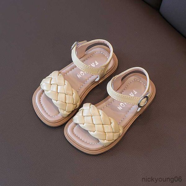 

sandals children sandals toddler shoes girl summer braided vacation square toe cute beige yellow 21-36 fashion kids sliders r230529, Black;red