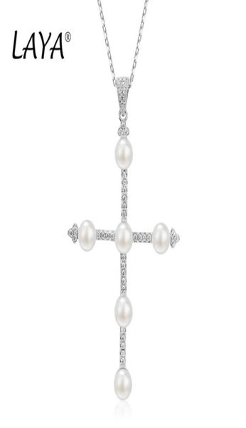 

laya 925 sterling silver pendant necklace for women fashion new simple cross natural fresh water pearl party wedding 9345966