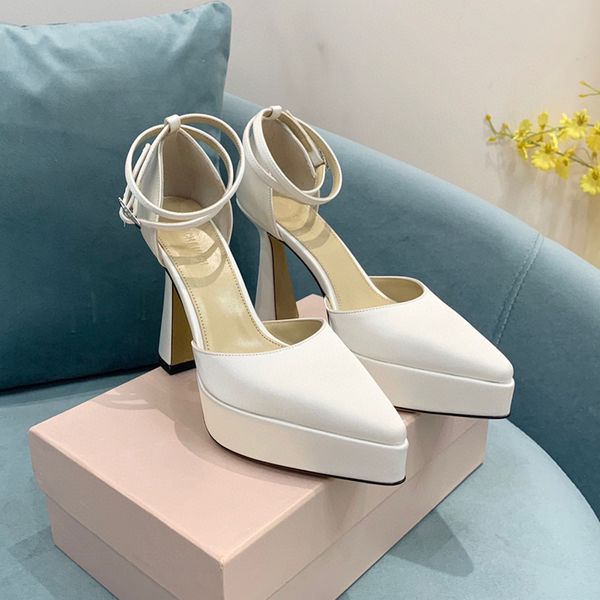 

mach white satin platform pumps chunky heels ankle evening shoes pointed toe women heeled luxury designers ankle strap dress shoe bridal sho, Black