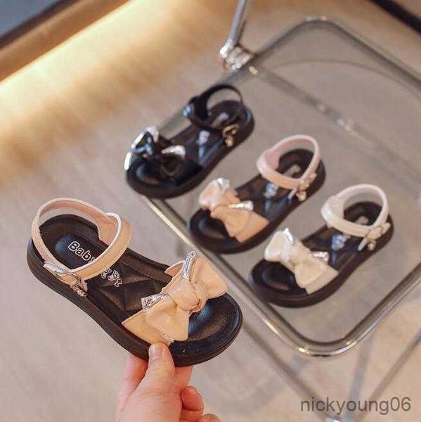 

sandals children's sequins sandals girls sweet bow rhinestone princess shoes fashion non-slip flat kids soft bottom sandals girls shoes, Black;red