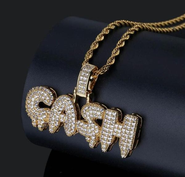 

men iced out cash letters pendant necklace gold silver micro pave cubic zircon hip hop gold chain jewelry gifts233u5770331