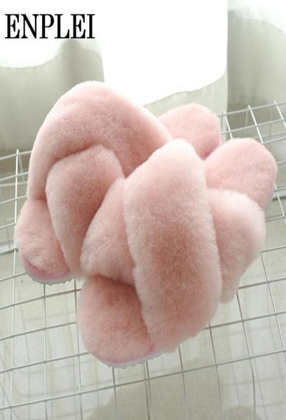 

enplei indoor slippers women warm winter flats 100 natural sheepskin fur slippers fashion soft wool lady home shoes size 35445685599, Black