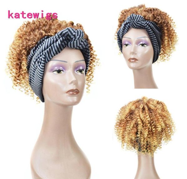 

short afro kinky curly headband wig brown ombre blonde for african women wigs with bang hair style79677421142611, Black