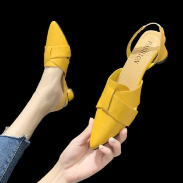 

sandals summer pointed toe sandals women fashion beige square heel shoes casual sweet party yellow heels plus size 42 230417, Black