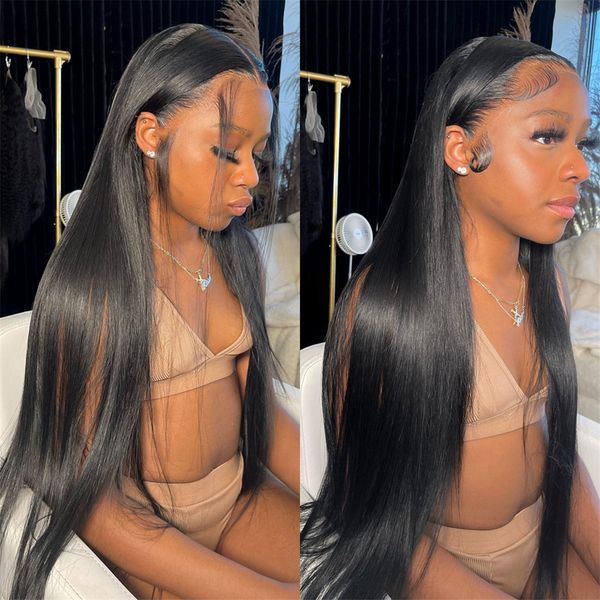 

360 full lace bone straight lace front wigs human hair glueless wig pre plucked ready to go wear 13x4 13x6 hd lace frontal wig, Black;brown