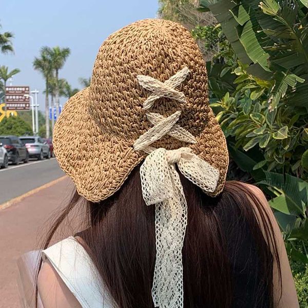 

wide brim hats summer crochet adjustable ribbon bucket hat breathable wide brim bucket hat skin-friendly sun protection fisherman cap for wo, Blue;gray