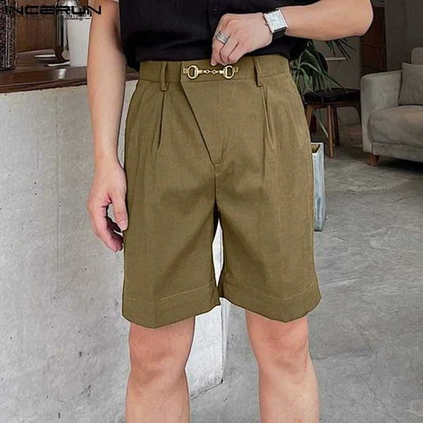 

men's shorts incerun men casual shorts button solid color streetwear joggers men bottoms 2023 summer korean fashion leisure male shorts, White;black