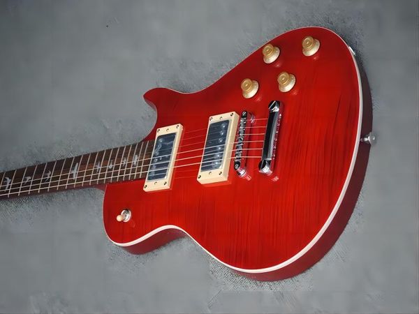 

custom paul reed trans red sc-58 singlecut flame maple electric guitar white pearl birds inlay, wrap around tailpiece, chrome hardware