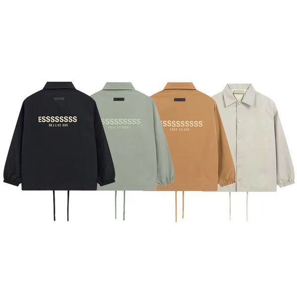 

es s jacket mens designer jacket coats fashion lapel button letter printing drawstring jackets men spring autumn breathable mesh pocket coat, Black;brown