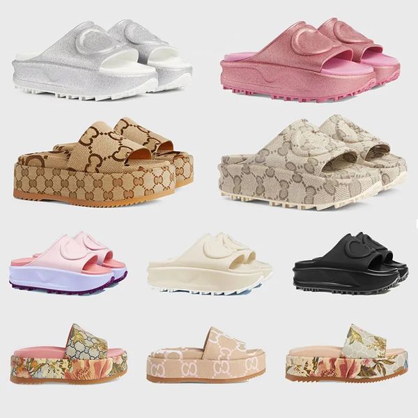 

summer slippers sandal designer sliders macaron thick bottom non-slip embroidery platform heels fashion women wear beach flip-flops, Black