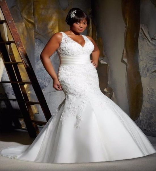 

plus size vintage wedding dresses lace mermaid v neckline belt bridal gown modest bridal gowns plus size wed dress4413730, White