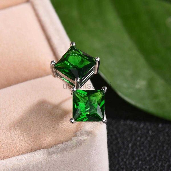 

stud simple green stone square stud earrings for women men princess crystal wedding ear studs vintage bone earring mom jewelry j230529, Golden;silver