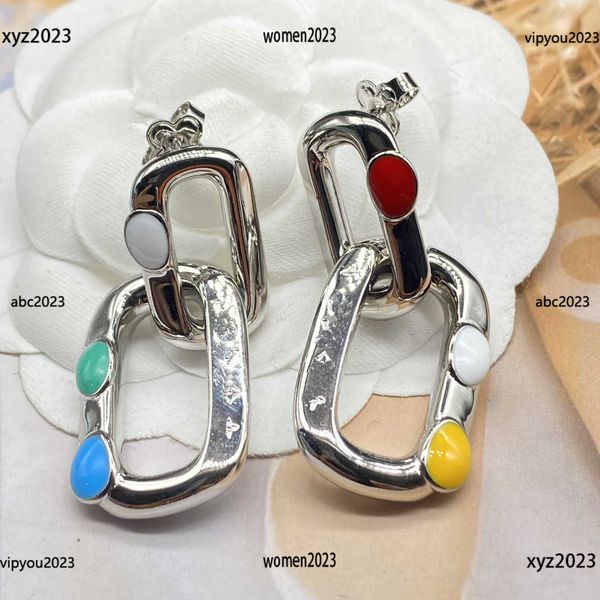 

women designer earrings fashion luxury design of color gem chain shape hoop & huggie jewelry #including brand box new arrival, Golden;silver
