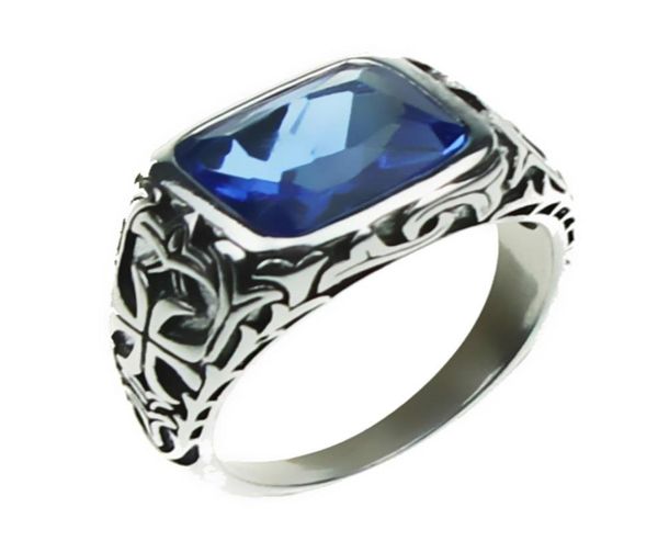 

real pure 925 sterling silver rings for men blue natural crystal stone mens ring vintage hollow engraved flower fine jewelry y18911739692, Slivery;golden