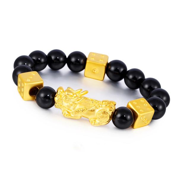 

whole new product feng shui obsidian leather rope pixiu beads bracelets vietnam sand gold enamel obsidian bracelet4668537, Golden;silver