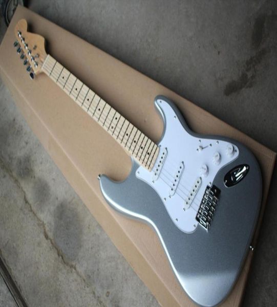 

electric guitar with big silver factory in pearl white and pickguard microphones channel region providing customized services2442880