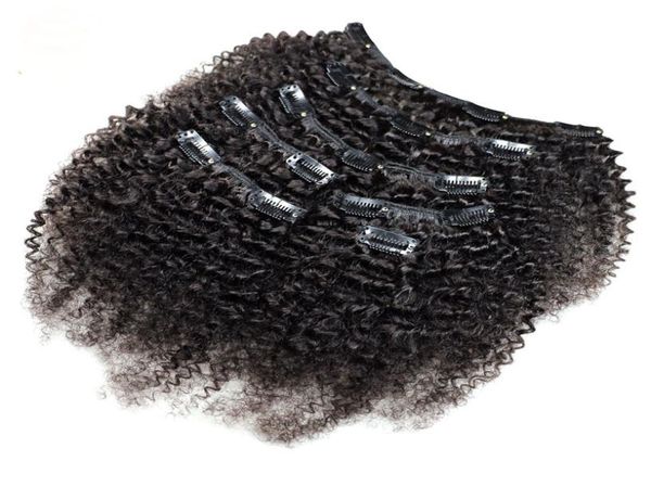 

kinky curly clip in human hair extensions 7pcs set nautral color clipin full head 7 pcs remy hair 4b 4c 3b 3c8741835, Black;brown