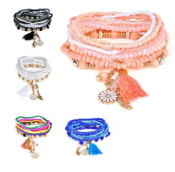 

bohemian style star charm beads bracelets for women boho tassel multilayer simulated pear bracelet kka16924831322, Golden;silver