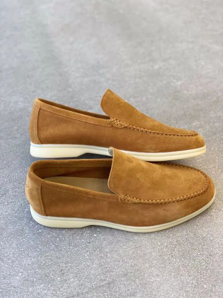 

perfect- brands men casual shoes loafers low suede leather oxfords loro-x-piana moccasins summer walk loafer slip on loafer rubber sole flat, Black